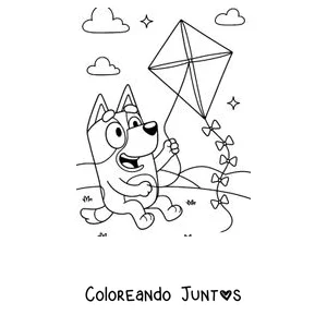 Imagen para colorear de Bluey remontando una cometa