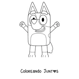 Imagen para colorear de Bluey saludando con los brazos en alto