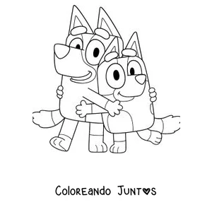 Imagen para colorear de Bluey y Bingo dándose un abrazo