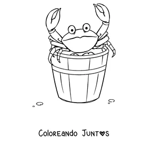 Imagen para colorear de un cangrejo saliendo de un balde de playa
