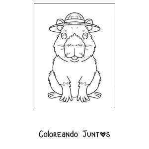 Imagen para colorear de un capibara con sombrero de explorador