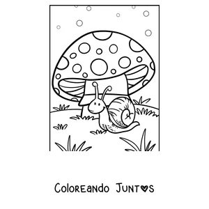 Imagen para colorear de un caracol debajo de un hongo