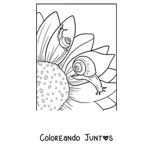 Imagen para colorear de un caracol trepando un girasol
