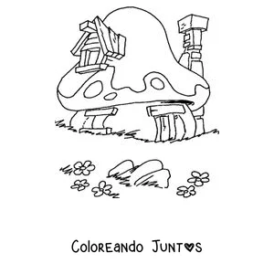 Imagen para colorear de la casa hongo de los Pitufos