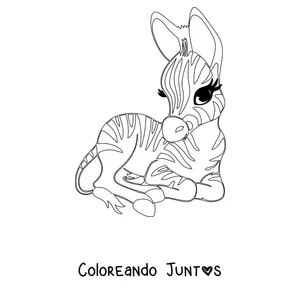 Imagen para colorear de una cebra bebé echada descansando