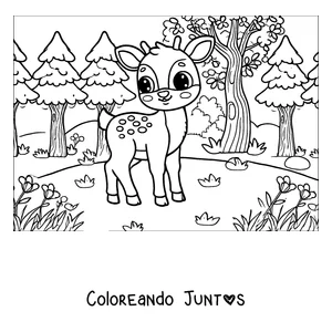 Imagen para colorear de un cervatillo con manchas en el bosque