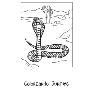 Imagen para colorear de una cobra con la capucha abierta
