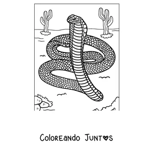 Imagen para colorear de una cobra real enroscada en el desierto
