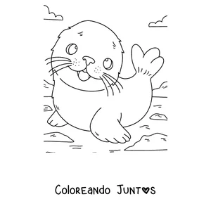 Imagen para colorear de una cría de foca arpa de pelaje blanco