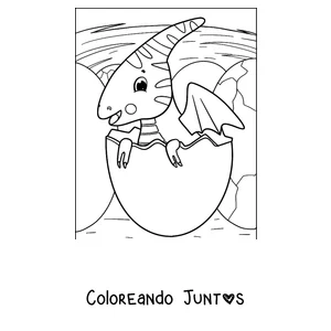 Imagen para colorear de una cría de pterodáctilo saliendo de su huevo