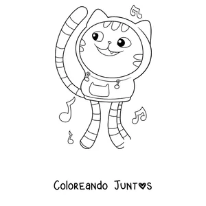 Imagen para colorear de DJ Catnip bailando entre notas musicales