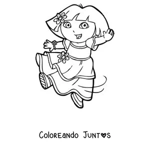 Imagen para colorear de Dora la Exploradora bailando con una flor en el pelo