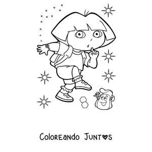 Imagen para colorear de Dora la Exploradora con su mochila entre estrellas