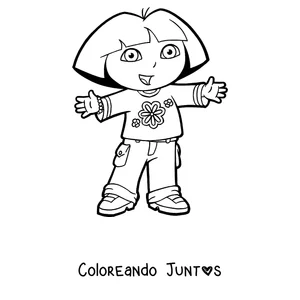 Imagen para colorear de Dora la Exploradora saludando con los brazos abiertos