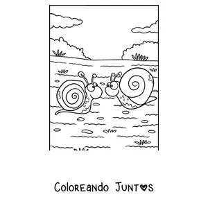 Imagen para colorear de dos caracoles encontrándose en el camino