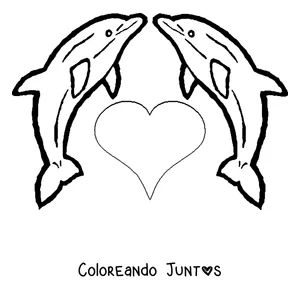 Imagen para colorear de dos delfines formando un corazón