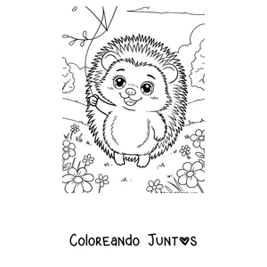 Imagen para colorear de un erizo sosteniendo una frutilla