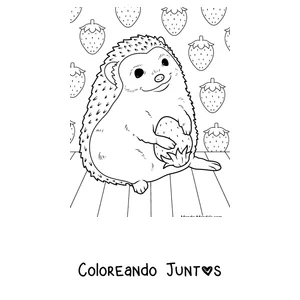 Imagen para colorear de un erizo con una ramita entre las bellotas