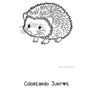 Imagen para colorear de un erizo pequeño caminando de costado