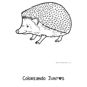 Imagen para colorear de un erizo realista caminando de perfil