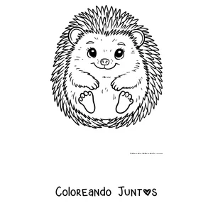 Imagen para colorear de un erizo sonriente sentado de frente