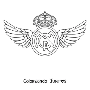 Imagen para colorear del escudo del Real Madrid con alas grandes a los costados