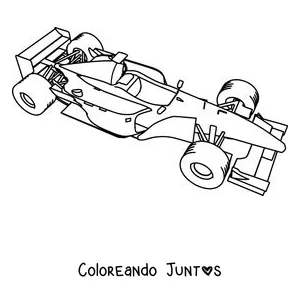 Imagen para colorear de un auto de Fórmula 1 acelerando al salir de una curva