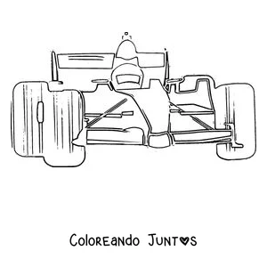 Imagen para colorear de un auto de Fórmula 1 visto de frente con el piloto