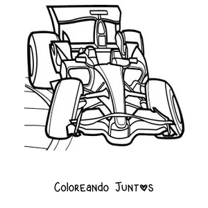 Imagen para colorear de un monoplaza de Fórmula 1 aerodinámico visto de frente