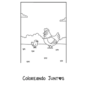 Imagen para colorear de una mama gallina con su pollito