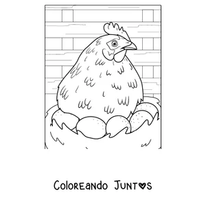 Imagen para colorear de una gallina empollando sus huevos