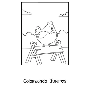 Imagen para colorear de una gallina posada en un palo