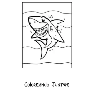 Imagen para colorear de un gran tiburón blanco mostrando los dientes