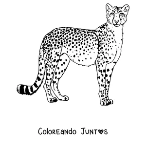 Imagen para colorear de un guepardo de pie mostrando sus manchas