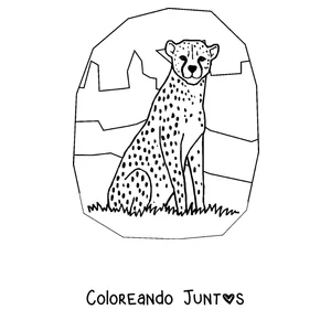 Imagen para colorear de un guepardo sentado en la sabana