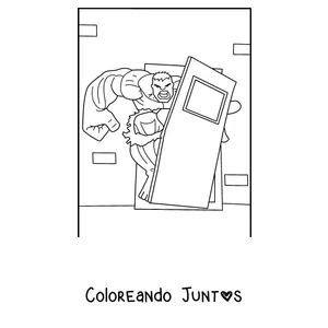 Imagen para colorear de Hulk arrancando una puerta de metal