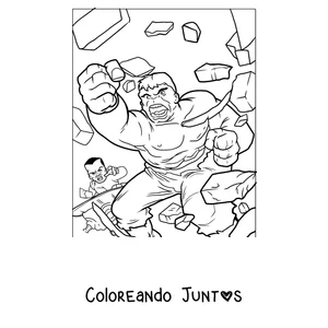 Imagen para colorear de Hulk atravesando una pared