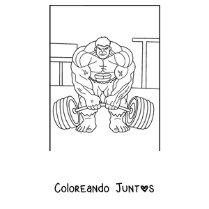 Imagen para colorear de Hulk levantando una pesa enorme
