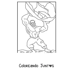 Imagen para colorear de Hulk levantando una roca gigante
