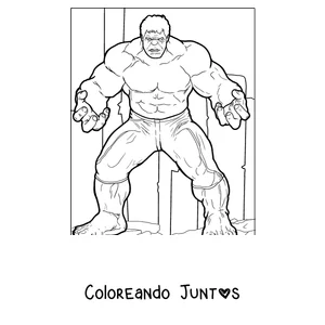 Imagen para colorear de Hulk de pie listo para la batalla