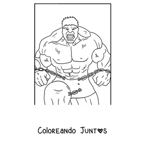 Imagen para colorear de Hulk rompiendo cadenas con sus puños