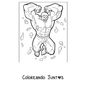 Imagen para colorear de Hulk saltando con los puños en alto