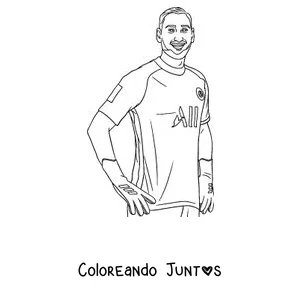 Imagen para colorear de un jugador del PSG sonriendo con las manos en la cintura