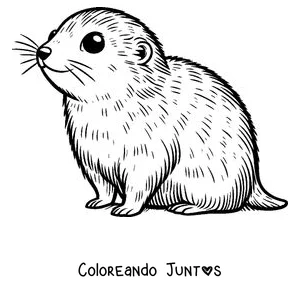 Imagen para colorear de un lemming sentado de perfil con bigotes