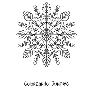 Imagen para colorear de un mandala de otoño en forma de estrella con hojas finas y ramitas