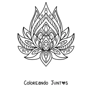 Imagen para colorear de un mandala de primavera con forma de flor de loto con pétalos puntiagudos