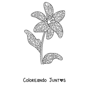 Imagen para colorear de un mandala de primavera con forma de lirio con hojas y patrones