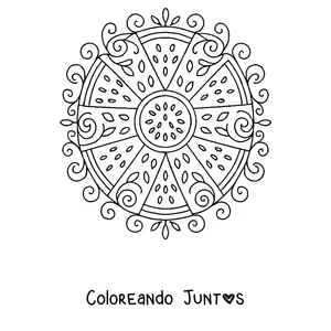 Imagen para colorear de un mandala de verano con rodajas de sandía en círculo