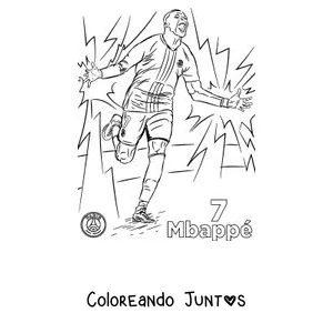 Imagen para colorear de Mbappé celebrando un gol con la camiseta número 7 del PSG