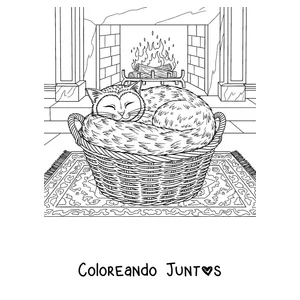 Imagen para colorear de un Meowl durmiendo en una canasta
